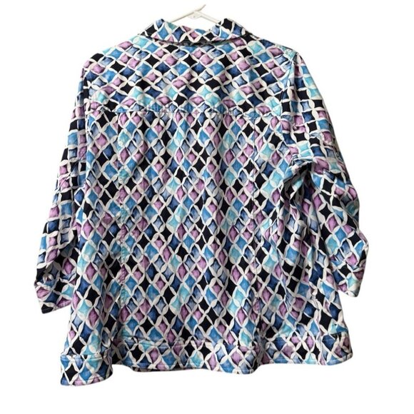 CJ Banks Jacket Women Size 1X Long Sleeve Button Down Cotton Blend Colorful City - Picture 2 of 12